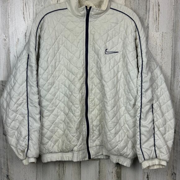 Nike Big Swoosh Quilted Full Zip White Windbreaker Jacket Size XL 16/18 90's - Picture 4 of 12